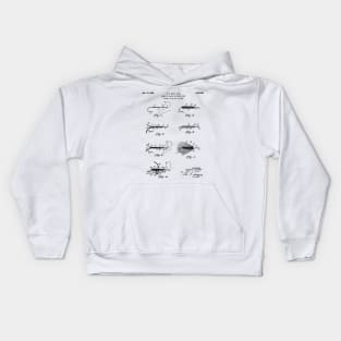 Fly Fishing Patent - Fisherman Art - Black And White Kids Hoodie